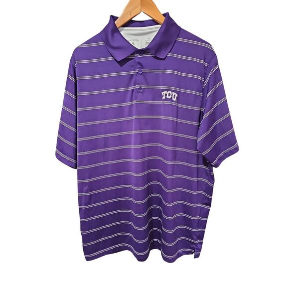 Antigua Men's TCU Horned Frogs Striped Short Sleeve Polo Purple Size XL - Picture 1 of 3